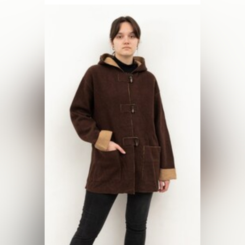 Ralph Lauren R.L. Wool Hooded Jacket‎ Toggle Horn Button Brown Size Large